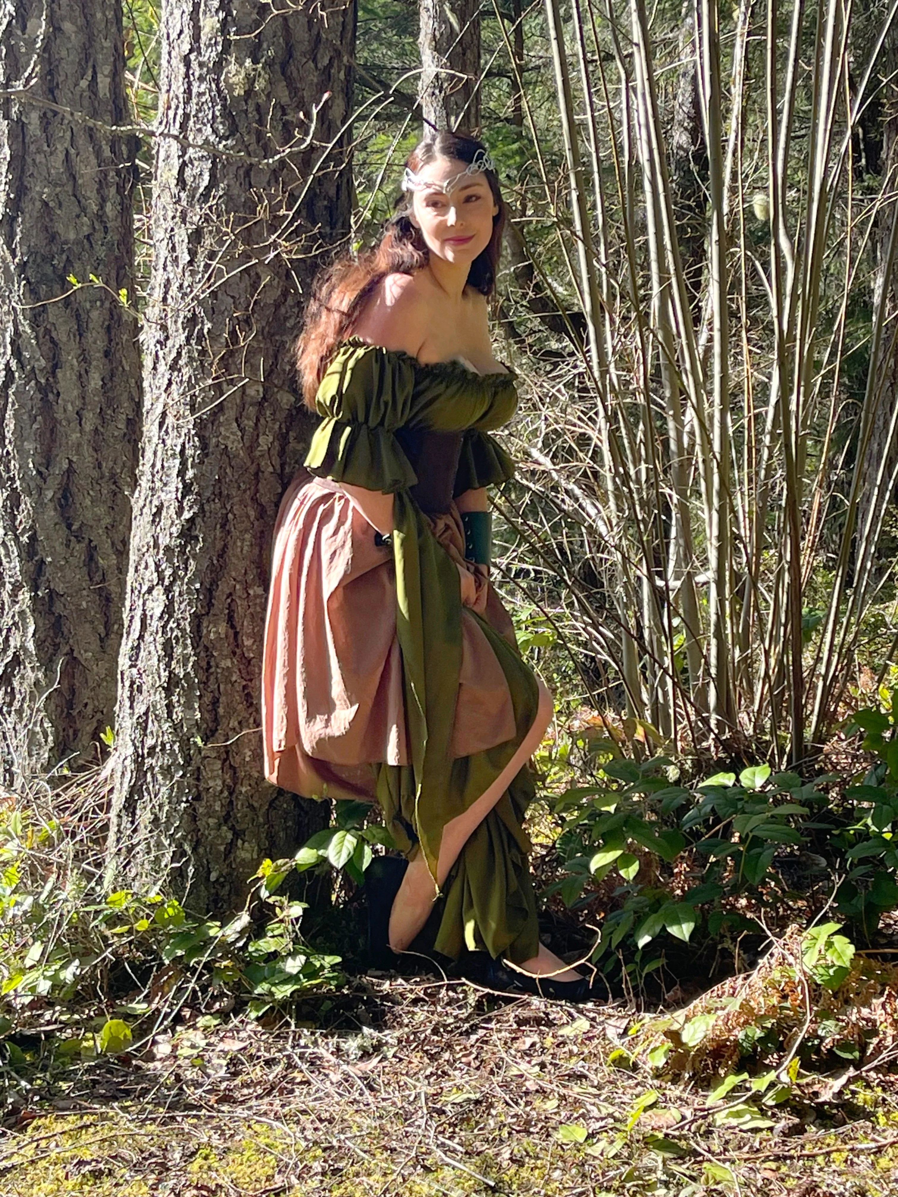 Renaissance Medieval Fantasy Costume - 2 Pc Chemise Gown & 4Point Skirt Cosplay Woodland Fairy Dress - The Fern Fairy - Reminisce Brand - Image 4