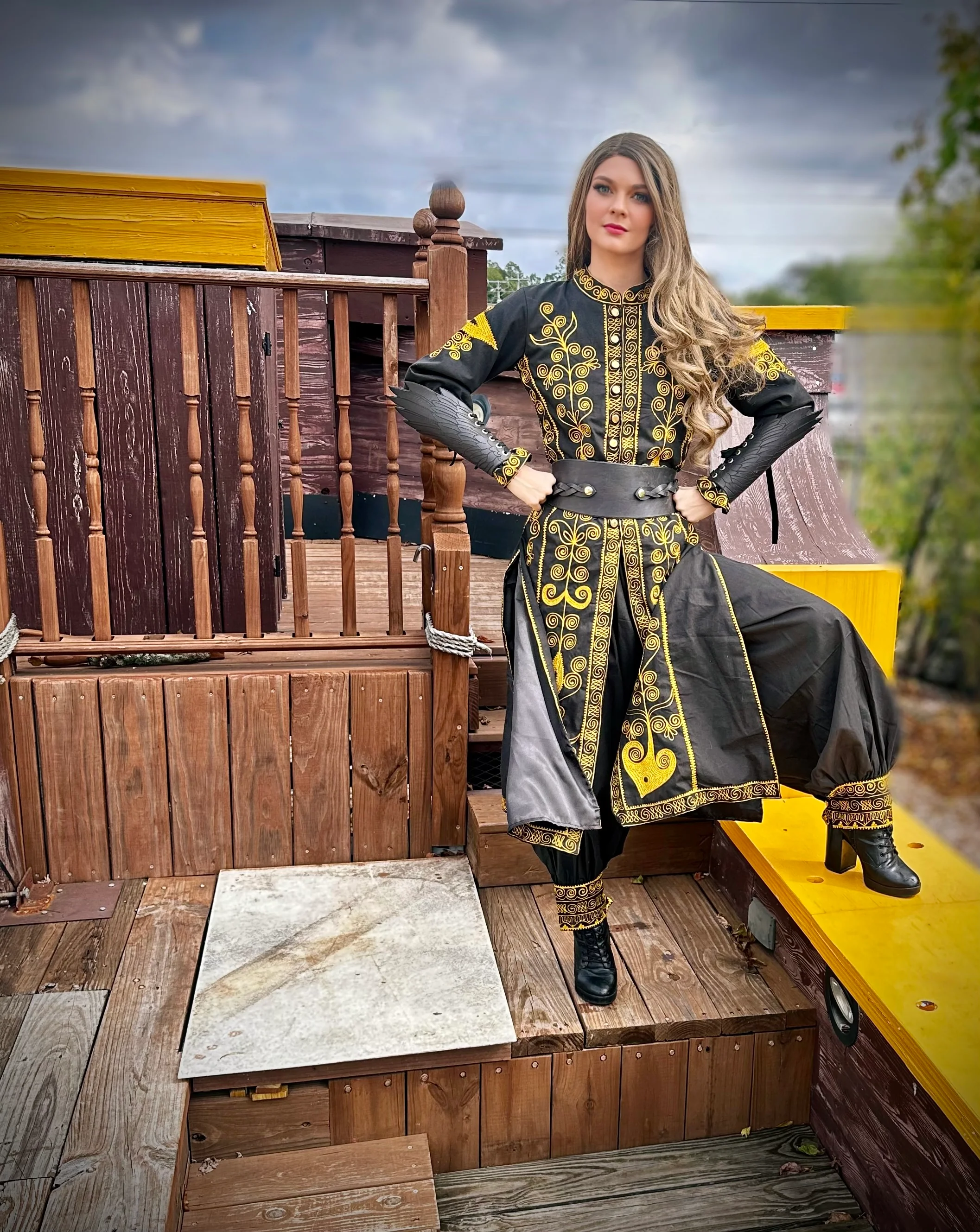 Renaissance Faire 100% Cotton Elizabeth Swann Cosplay Fantasy Pirate Buccaneer Embroidered Costume: Coat and Pantaloons. Reminisce Brand - Image 4