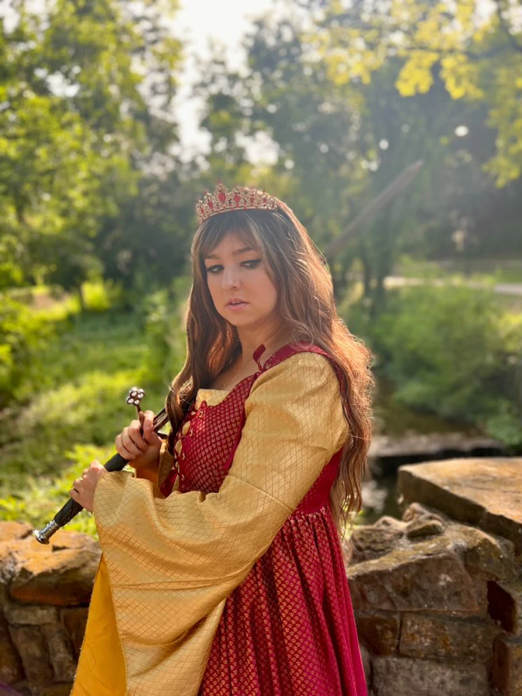 Renaissance Women's Dress Costume Elf Fantasy Elven Cosplay 2-Piece Dress Gown Set Red/Gold - " The Verona" - Reminisce Brand - Image 6