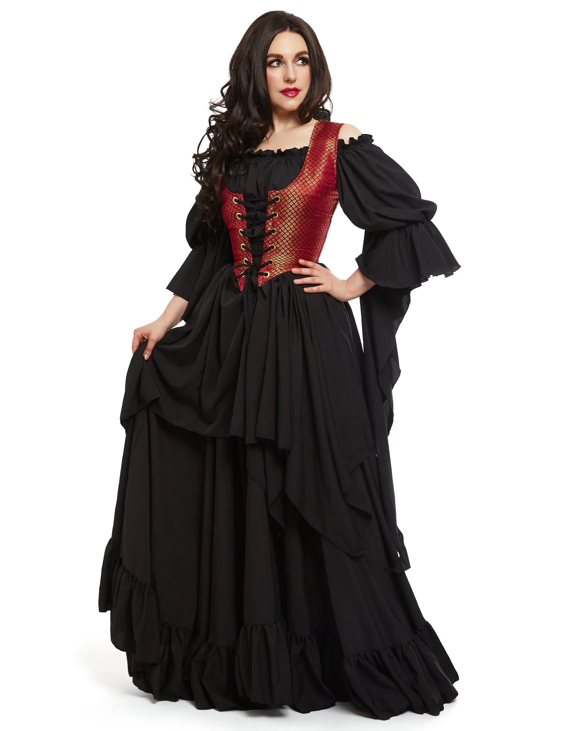 Renaissance women's Costume - Medieval Dress - Sorceress - Fantasy - Brocade Bodice - 3 Piece Witch Cosplay - Reminisce Brand - Image 8
