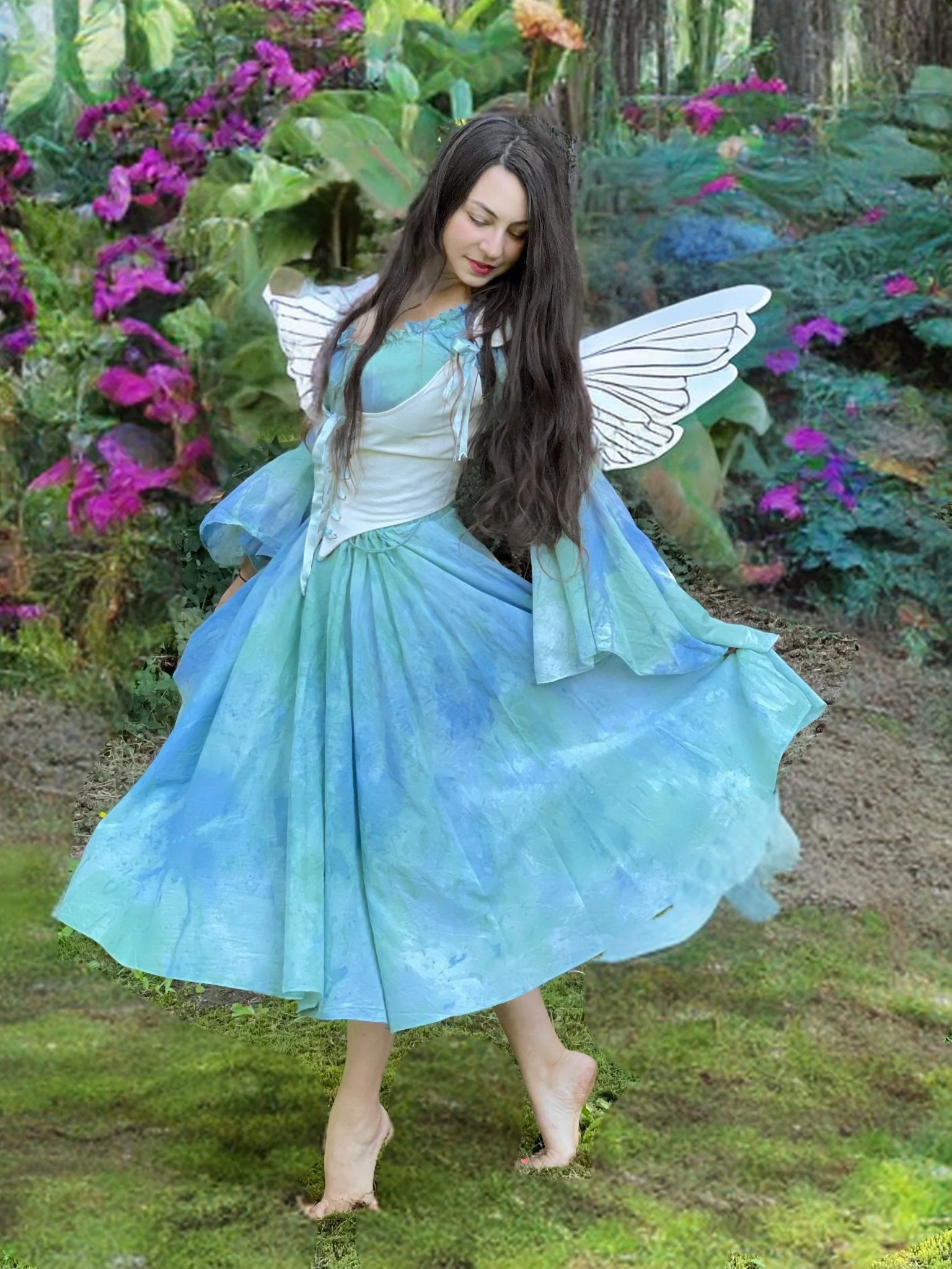 The Dream Fairy - Storybook Fairytale Costume - One-Of-A-Kind- Unique Hand-Dyed Watercolor Pixie 100% Cotton Costume - Image 2