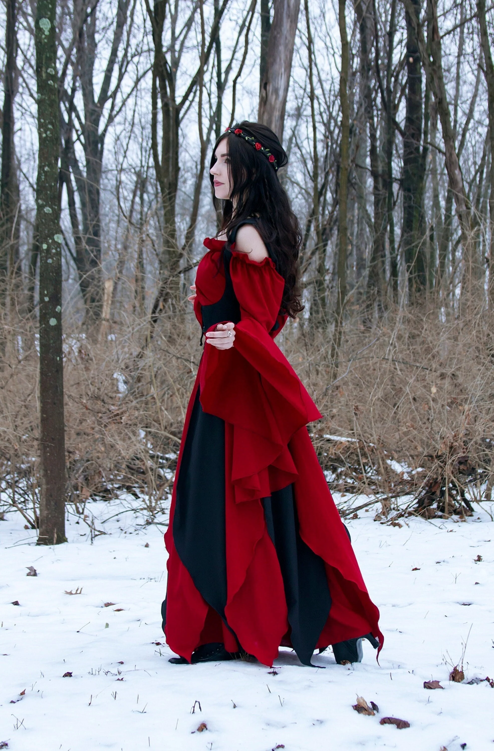 The Renaissance Tzigane Fire Fairy Red and Black Alternating Petal Skirt - Image 3