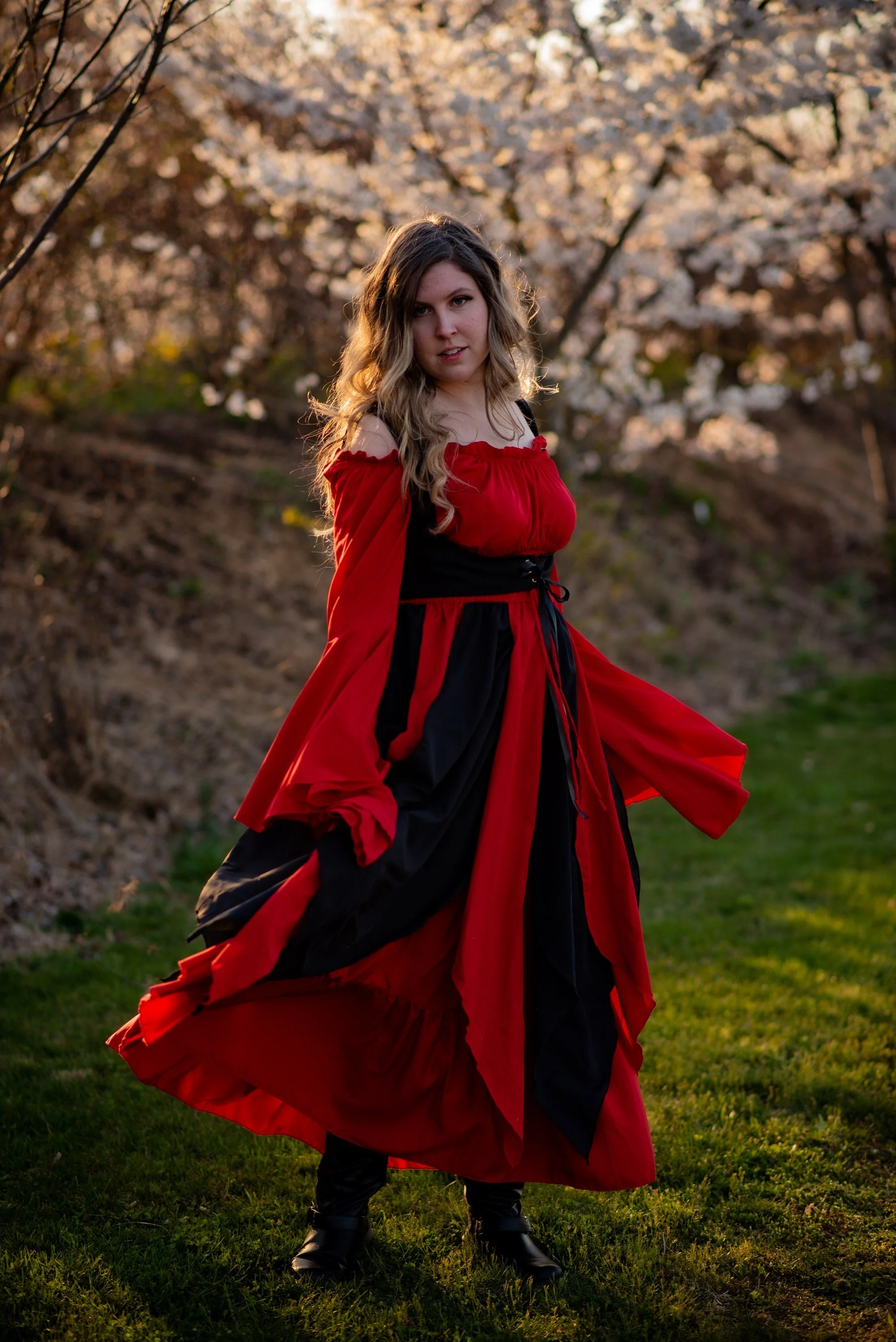 The Renaissance Tzigane Fire Fairy Red and Black Alternating Petal Skirt - Image 5